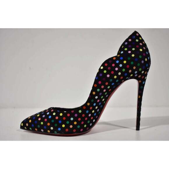 Christian Louboutin Hot Chick 100 Black Suede Multicolor Polka Dot Heel Pump 38 - Picture 9 of 12